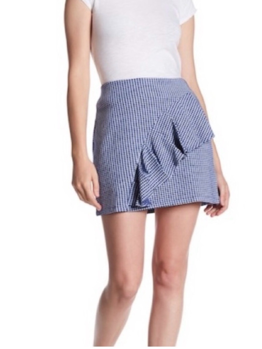 TOPSHOP Blue Gingham Asymmetrical Ruffle Mini Skirt—SZ. 6